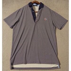 Greyson Blue & White Polo Shirt Stretch Golf Men's Medium (missing 2 buttons)
